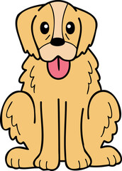 Hand Drawn Golden retriever Dog sitting waiting for owner illustration in doodle style