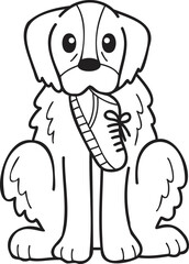 Hand Drawn Golden retriever Dog holding shoes illustration in doodle style