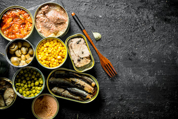 Canned food in open cans.