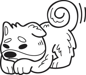 Hand Drawn Shiba Inu Dog is sad illustration in doodle style