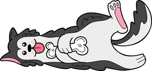 Hand Drawn husky Dog holding the bone illustration in doodle style