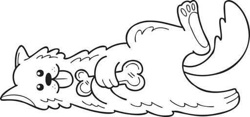 Hand Drawn Samoyed Dog holding the bone illustration in doodle style