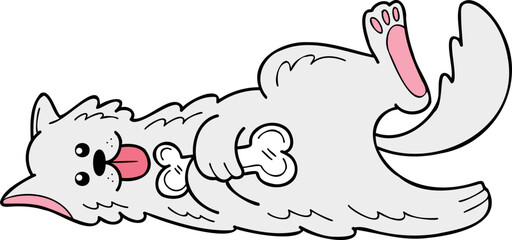 Hand Drawn Samoyed Dog holding the bone illustration in doodle style