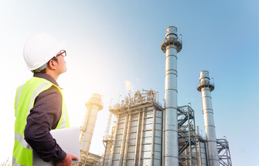 Engineer inspecting natural gas power plants