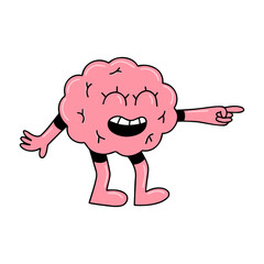 Brain emotion vector cartoon character cute face laughing point finger mocking have fun joking funky fooling isolated on white background