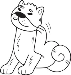 Hand Drawn Shiba Inu Dog scratching hair illustration in doodle style