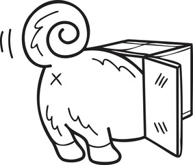 Hand Drawn Shiba Inu Dog playing with box illustration in doodle style