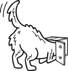 Hand Drawn Samoyed Dog playing with box illustration in doodle style