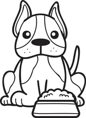 Hand Drawn French bulldog with food illustration in doodle style