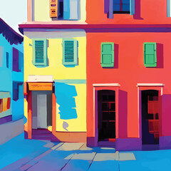 Colorful houses in Burano island, Venice, Italy. Retro style toned picture - Colorful Flat Art