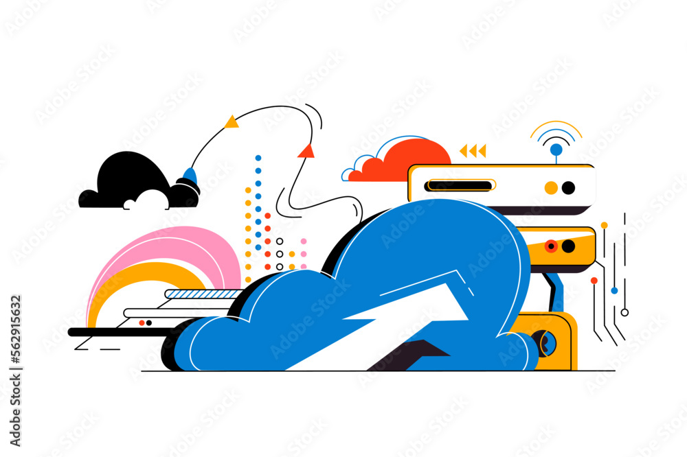 Poster cloud storage, digital service or app with data
