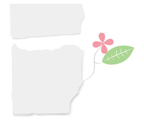 collection of torn white paper strips. with flowers vector illustration.