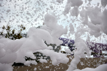 White thick foam for the fun foam party of the festival of summer entertainment in the water park....