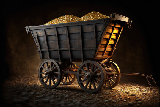 Old rusty wagon for an underground mine, generative ai