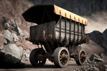 Obraz premium Old rusty wagon for an underground mine, generative ai