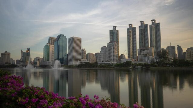 Bangkok, Thailand - Benjakitti Benchakitti Park and Lake Ratchada Morning Sunrise Time Lapse