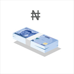 Vector illustration of Nigerian naira notes, single stack of money flat design isolated on white background. Scalable and editable eps
