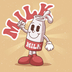Cute milk illustration hand drawn trendy cartoon element retro style