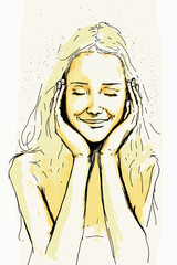 Blonde woman enjoying daily shower, conveying an aura of relaxation. An ideal image for illustrating the simple bliss of a perfect day.