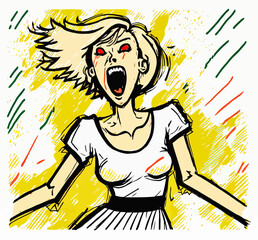 Woman unleashing her anger in a powerful display of rage, perfect for eliciting emotion in any project.
