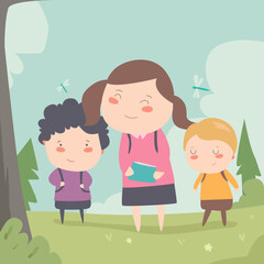 Cute Children Flat Study Illustration