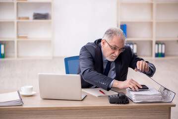 Old male employee working in the office