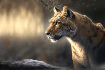 "Ready to hunt" - Close-up portrait illustration of a tiger, focused and ready to hunt its prey. Generative AI.