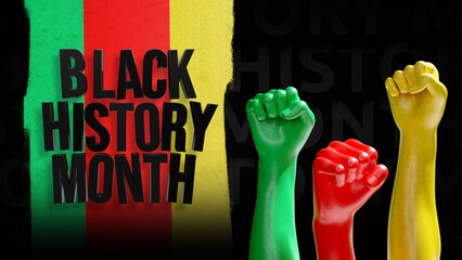 Black history month lettering with colored raised arms