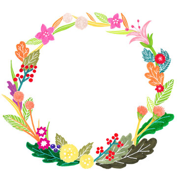 Wreath with flowers and plants, 식물과 꽃이 있는 장식 리스
