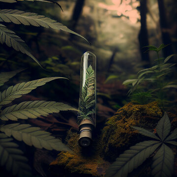 marijuana joints and buds on a stone table