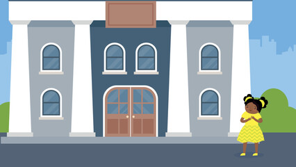 Naklejka premium Girl near bank - vector clipart