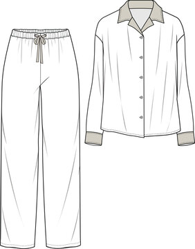 GIRLS AND WOMEN NIGHT WEAR PAJAMA SET TOP AND JOGGER FASHION FLAT DESIGN VECTOR
