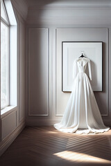 Fototapeta na wymiar Luxuriöse Brautmode im Brautmodengeschäft: Exklusives Brautkleid präsentiert auf einer Schneiderpuppe - Generative Ai