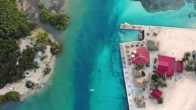 Tropical Island Drone Footage. Caye Caulker in Belize. Aerial Drone of Paradisiac Island.