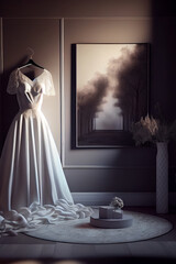 Luxuriöse Brautmode im Brautmodengeschäft: Exklusives Brautkleid präsentiert auf einer Schneiderpuppe - Generative Ai
