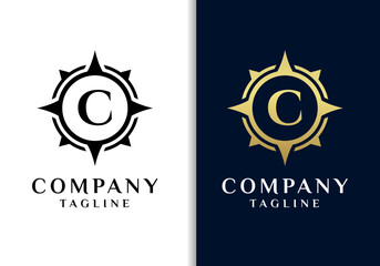 Letter C compass logo design vector image