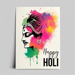 colorful postcard for the Indian holiday of Holi with the inscription Happy Holi, generative AI