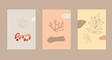 mid-century modern wallpaper set with snake, flower,  