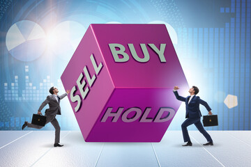 Trader with three options of buy sell and hold