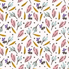 Obraz premium Seamless pattern with flowers and leaves. Paper cut background, print, design