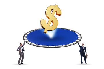 Monetary concept with currency bouncing off the trampoline