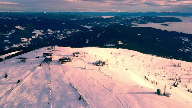 Sunrise in the ski resort in denn alpen