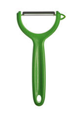 green vegetable peeler with horizontal cutting edge, close-up