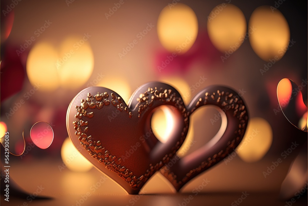 Poster heart shape red bokeh background valentine's day. valentine day. bokeh background. generative ai