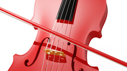 Red classic violin on white plate under spot lighting background. 3D sketch design and illustration. 3D high quality rendering. PNG file format. © DRN Studio