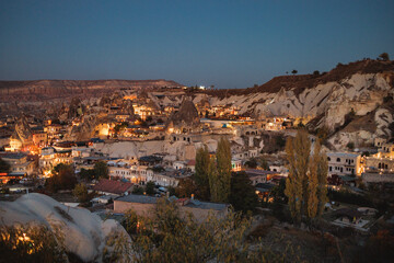 Goreme city at night in Cappadocia, Central Anatolia