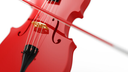 Red classic violin on white plate under spot lighting background. 3D sketch design and illustration. 3D high quality rendering. PNG file format.
