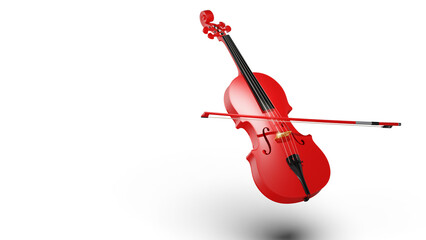 Red classic violin on white plate under spot lighting background. 3D sketch design and illustration. 3D high quality rendering. PNG file format.