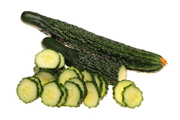 Green cucumber slice on the white background