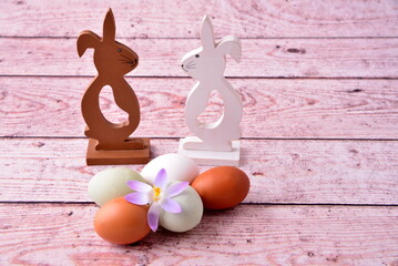 Easter card, bunny, eggs and flower. - 562931206